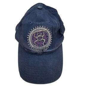 Vintage 1990s Hawaii Leather Strapback Embroidered Dad baseball Hat Blue